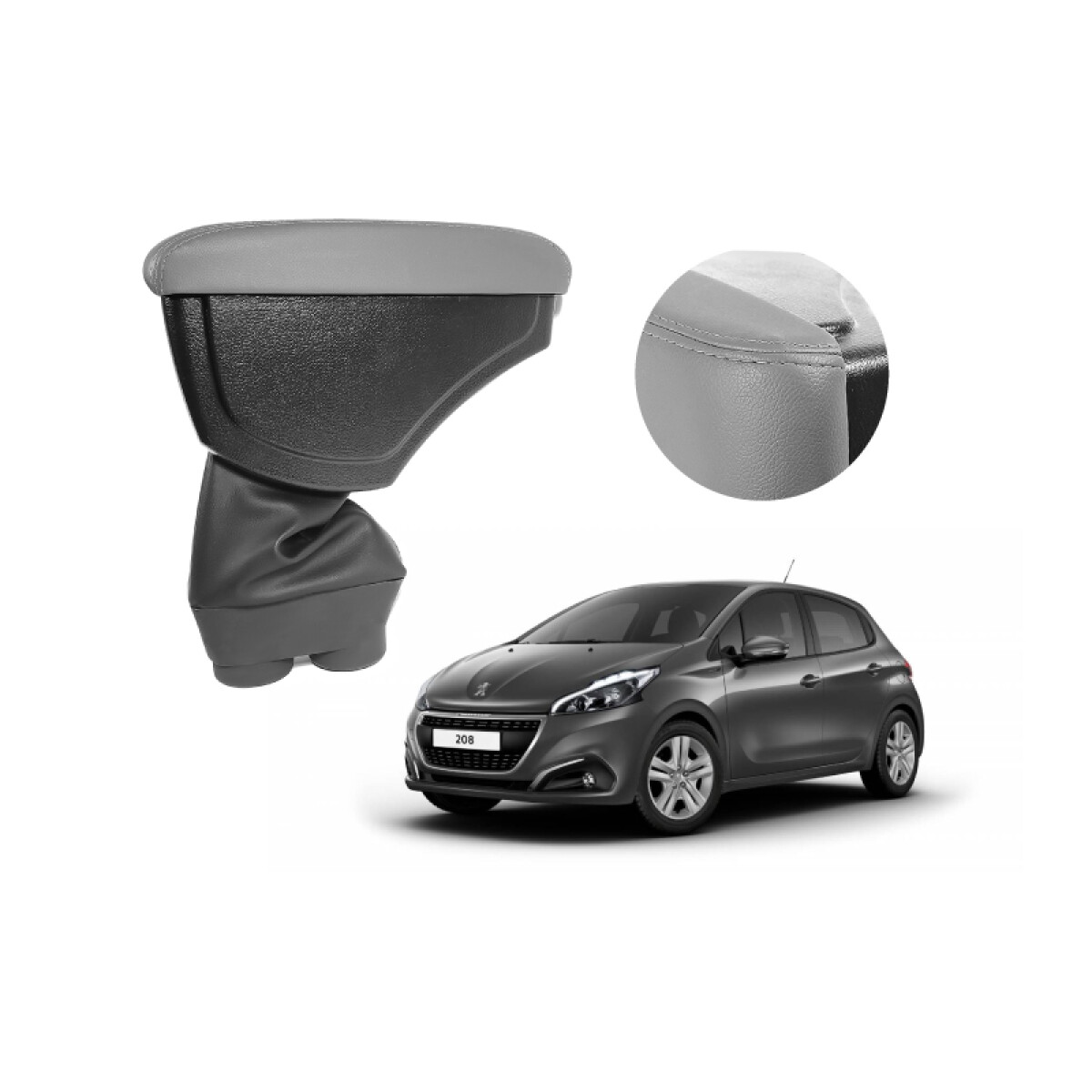 Apoya Brazos Peugeot 208 12/20 - Cuero Sintético Gris C/ Linea Gris 