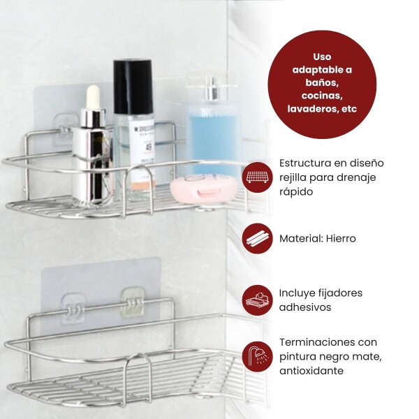 Organizador de Baño Esquinero Adhesivo Repisa de Ducha Set x2 Plateado BAN002 Organizador de Baño Esquinero Adhesivo Repisa de Ducha Set x2 Plateado BAN002