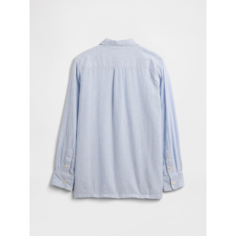 V-LS LINEN SHIRT BLUE WHITE STRIPE