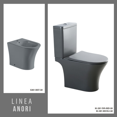 Juego De Inodoro Con Mochila,Tapa Cierre Suave Y Bidet GRIS