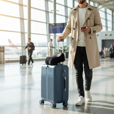 Set Valija CarryOn Rigida + Almohadón Cervical Memoria Negro Azul