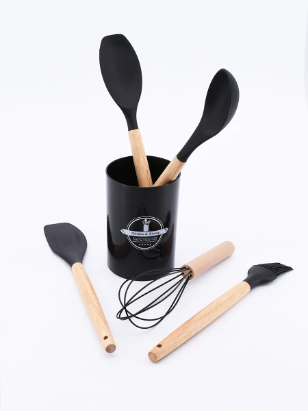 MENAJE SET CON PORTA UTENSILLOS NEGRO