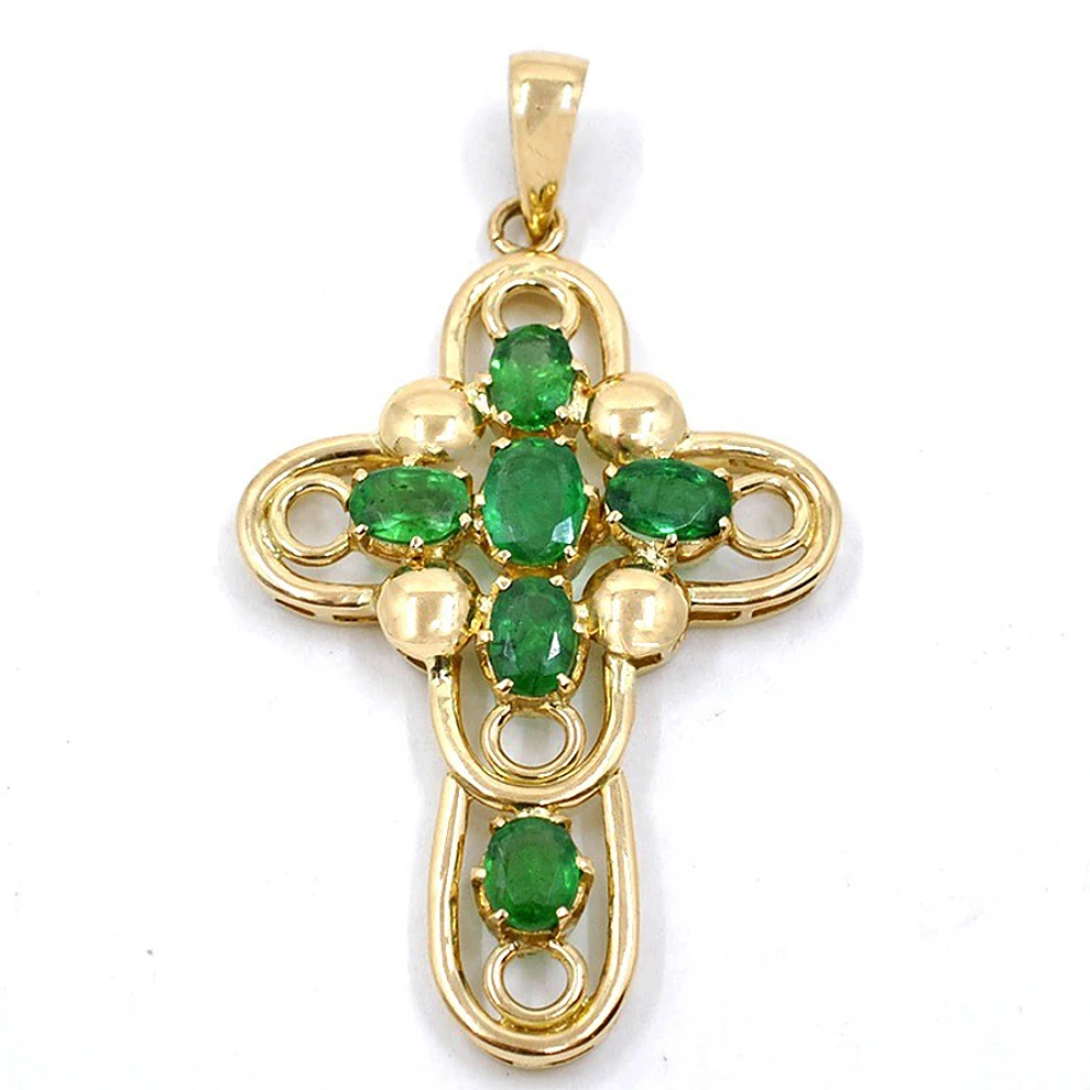 Cruz Calada En Oro 18K Con Esmeraldas Cruz Calada En Oro 18K Con Esmeraldas