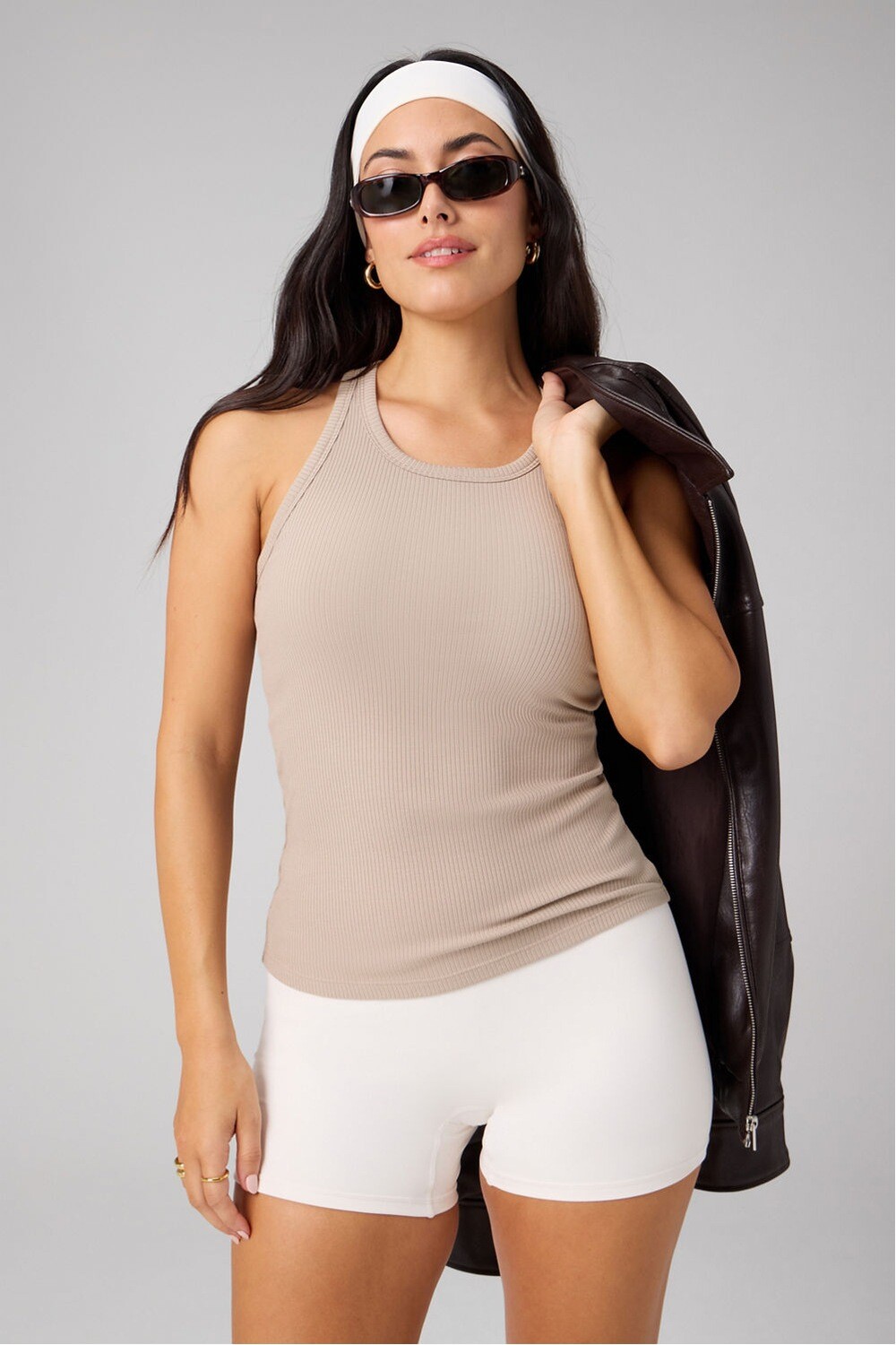 Bividi Modal Rib High Neck Built-In Bra Tank Mujer Brutalist Khaki