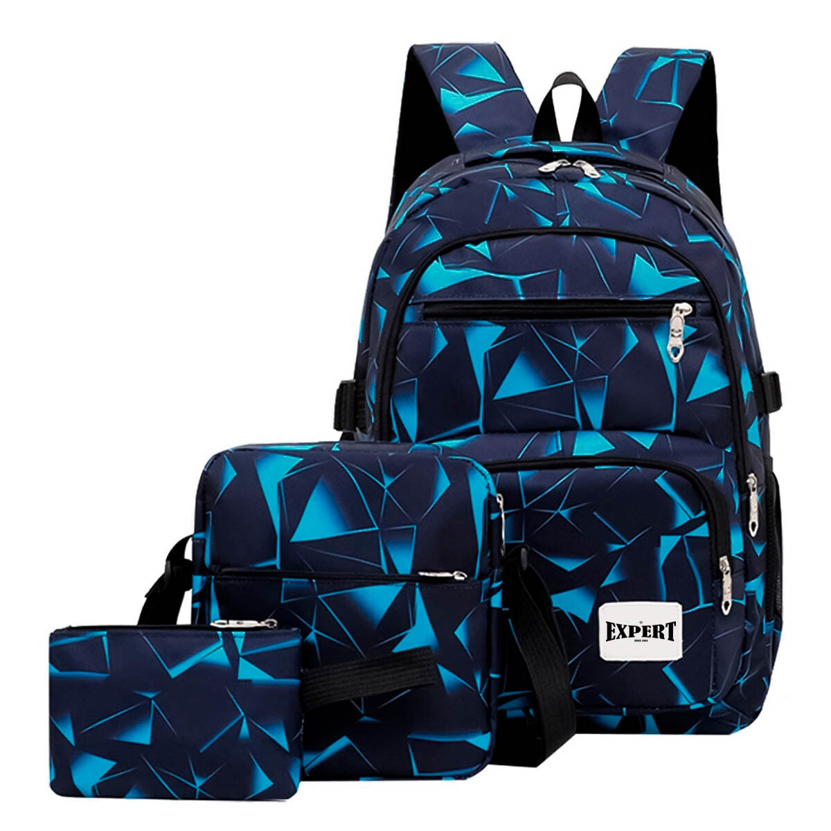 Set x3 Mochila Escuela Juvenil 18'' Expert - Azul 