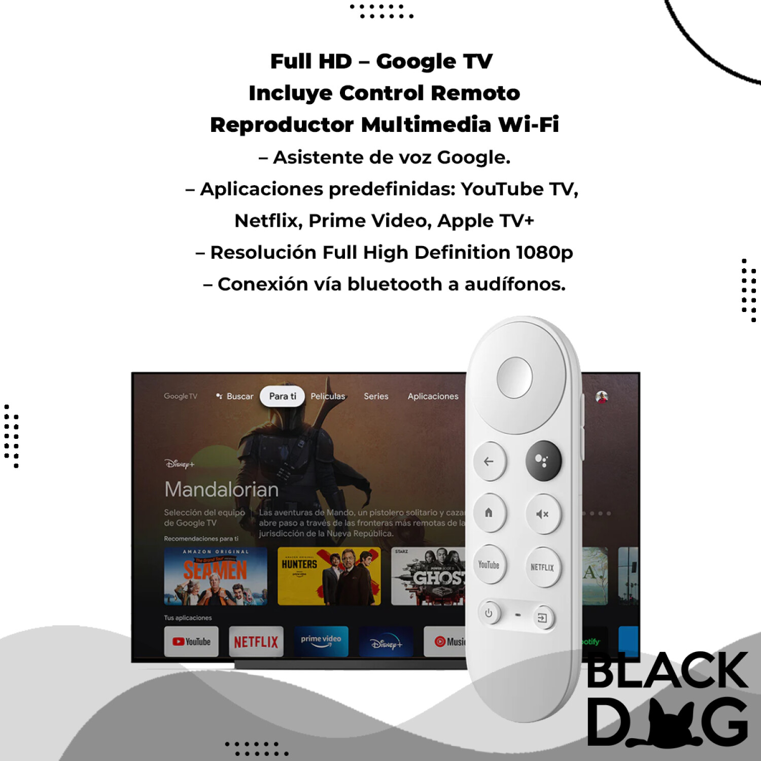 Chromecast Con Google Tv Hd Control Y Comando De Voz + Smartwatch — Black  Dog