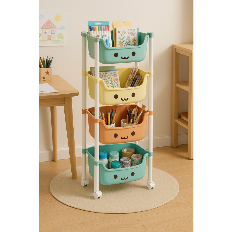 Organizador Plástico De Colores Con Ruedas 4 Estantes P/niño Organizador Plástico De Colores Con Ruedas 4 Estantes P/niño