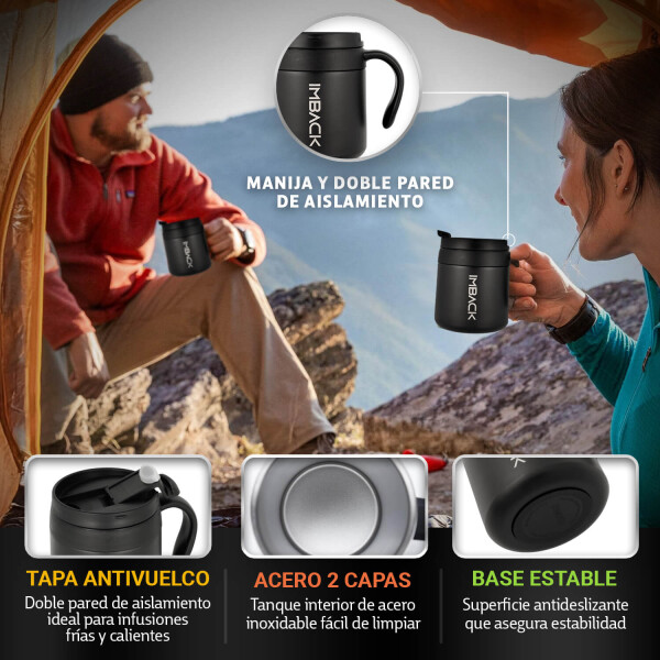 Taza Vaso Termico 355ml Tapa Asa Acero Inoxidable Doble Capa Taza Vaso Termico 355ml Tapa Asa Acero Inoxidable Doble Capa