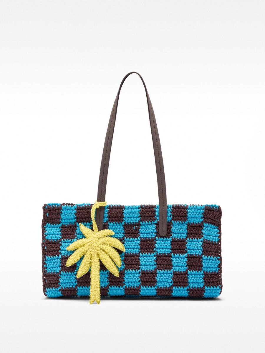 Bolso Tote De Crochet Con Colgante azul
