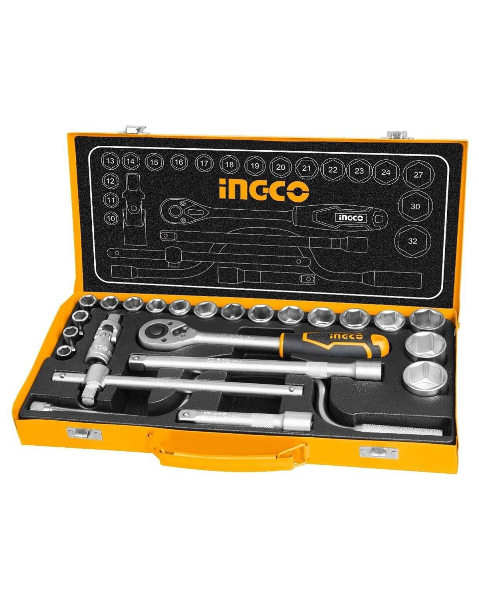 Set de 24 herramientas dados con valija de metal Ingco 