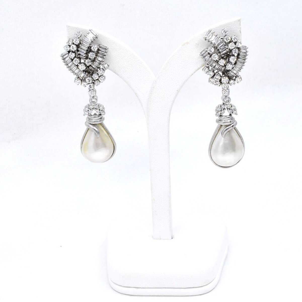 Caravanas En Oro 18K Blanco, Brillantes Y Madre Perla 