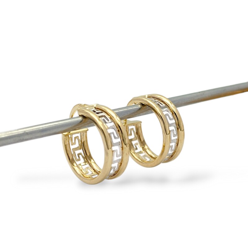 Caravanas aros de oro Greca- Oro bajo / Blanco y amarillo - Sin piedra- CA8406 sinpiedra
