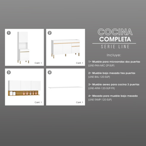 JUEGO DE COCINA MODULAR COMPLETO MDP LINE BLANCO BLANCO