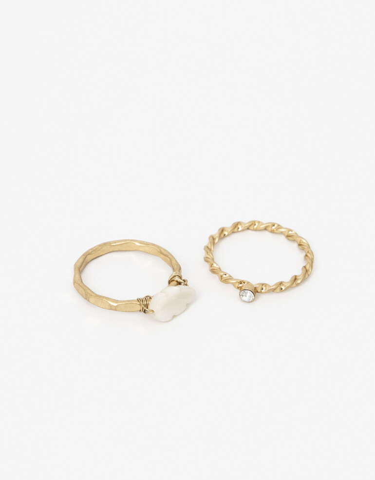 Sets Anillos Metal Set De Anillos Hojas Y Strass - Dorado Oro Amarillo