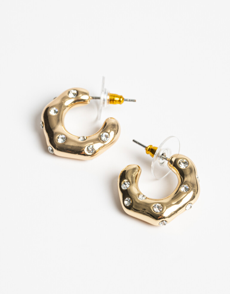 Aros Argollas Metal Aros Argolla Chunky Con Strass - Dorado