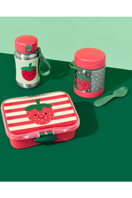 Tupper de acero inoxidable con cubierto, diseño frutilla Tupper de acero inoxidable con cubierto, diseño frutilla