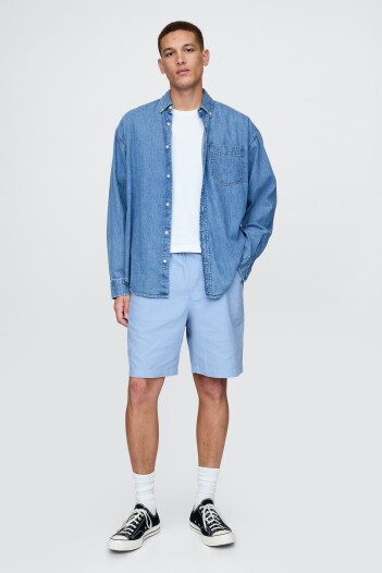 Short De Lino Con Elástico Hombre Blue Suede