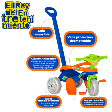 Triciclo Paseo A Pedal Con Guia Y Protección Mototico Azul