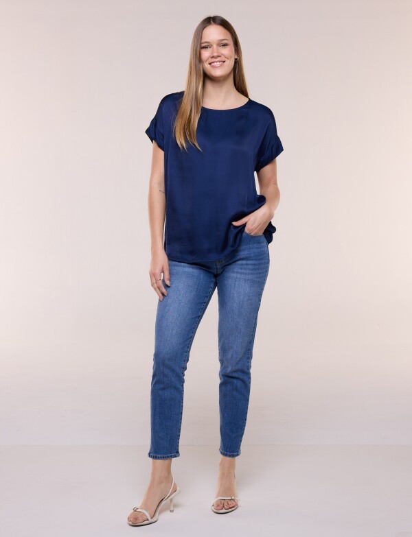Blusa Saten Manga Corta AZUL
