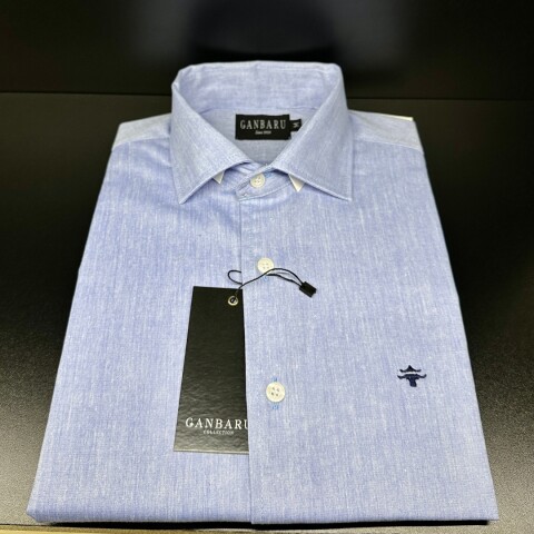 CAMISA DE LINO Celeste jaspeado