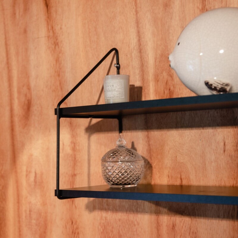 Estante de pared madera y hierro - 2 pisos Blanco