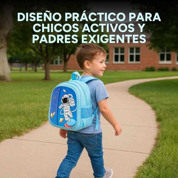 Mochila Escolar Infantil Reforzada Niños 33x24Cm Astronauta Color Azul