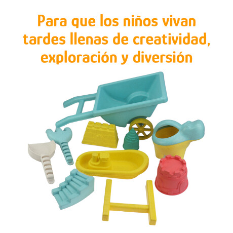 Set Juego Playa Infantil Carretilla Moldes Rastrillo 10pzas Celeste