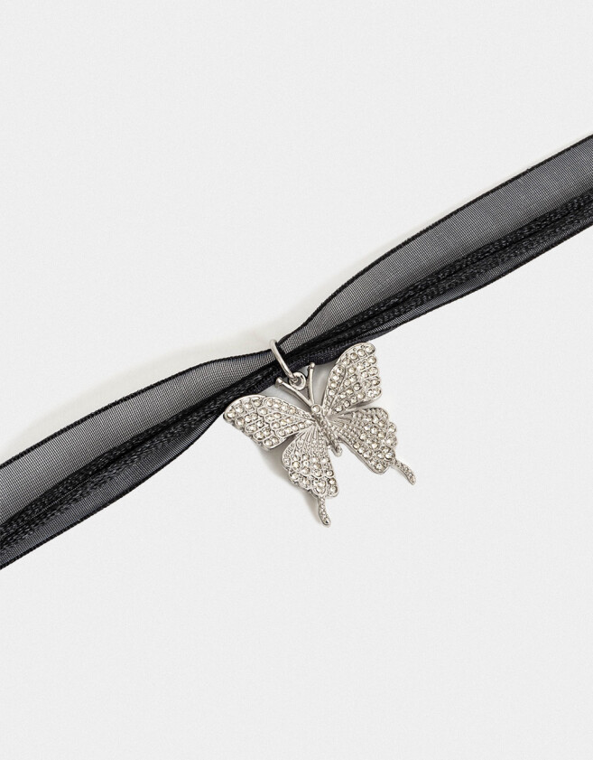 Chokers Con Mariposas Choker Cinta Con Mariposa - Plateado