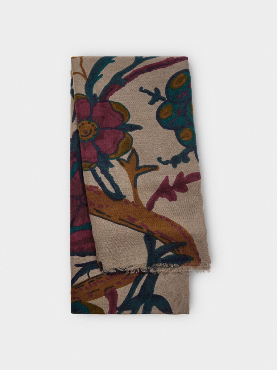 Pañuelo Estampado Floral Con Lana - multicolor 