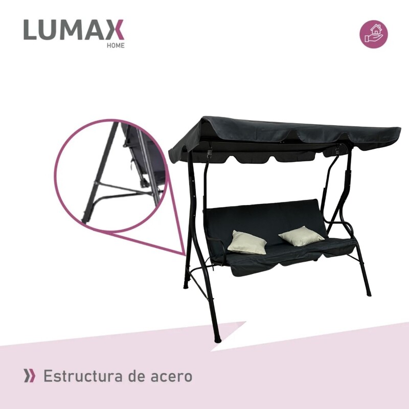 Hamaca Jardín Lumax con Toldo Hierro Exterior Gris