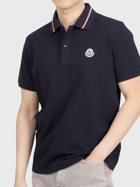 Moncler -Remera polo de algodón manga corta Azul