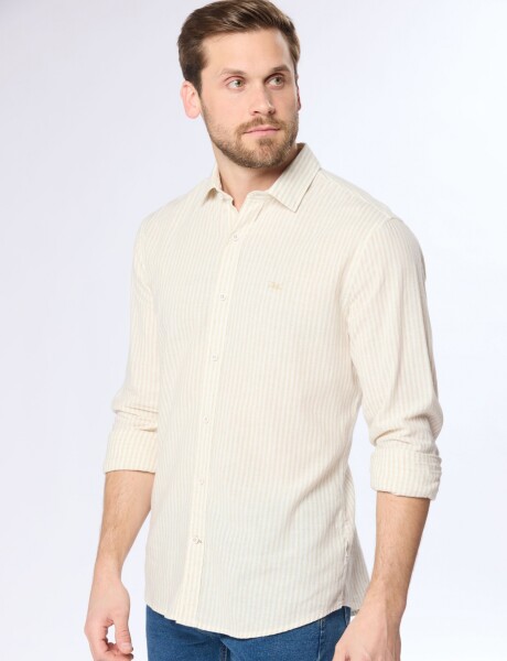 CAMISA DE LINO RAYADA Beige