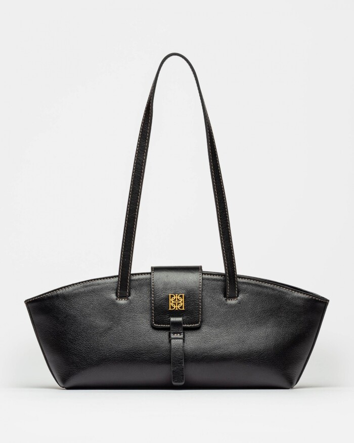 Cartera al hombro Paris en cuero liso Negro
