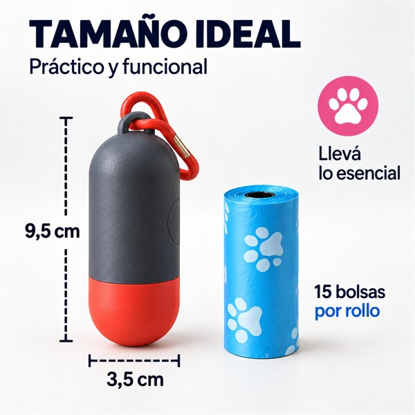 Bolsas Sanitarias x12 Residuos Mascota + Llavero Dispensador Rojo 1