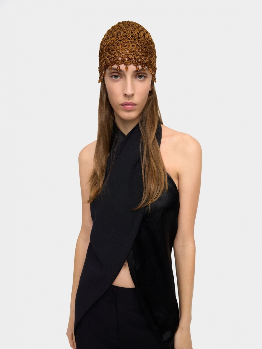 Gorro Macramé Con Cuentas camel
