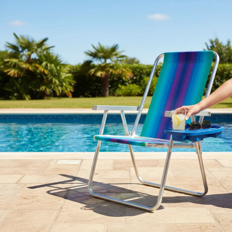 Set Silla Playa Alum 120Kg + Mesa Lateral Divisiones Mor Verde Agua/violeta