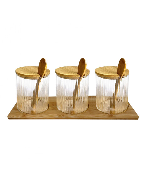 SET 3 FRASCOS C/CUCH D8x9.5CM VID.FACETADO/MADERA SET 3 FRASCOS C/CUCH D8x9.5CM VID.FACETADO/MADERA