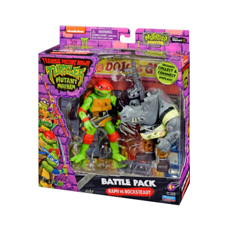 Tortugas Ninja Figura Articulada + Villano 11cm + Accesorios Raph Vs Rocksteady