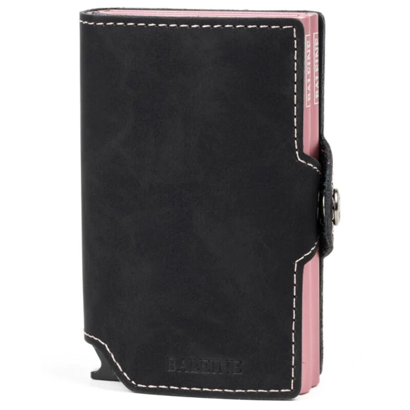 Billetera Baleine Double Kansas en Aluminio y Cuero con Protección RFID Dark Pink