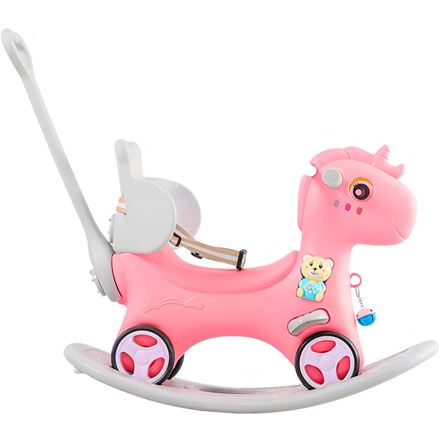 Caballito Balancín Rosa De Felpa Para Niños | Mecedora Con Estructura Metálica Y Base De Madera, Desde 24 Meses, Hasta 40 Kg