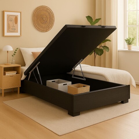 Box Baul 2 Plazas - Baúl de Guardado - 138 x 188 x 35 cm - Madera Maciza - Negro Box Baul 2 Plazas - Baúl de Guardado - 138 x 188 x 35 cm - Madera Maciza - Negro