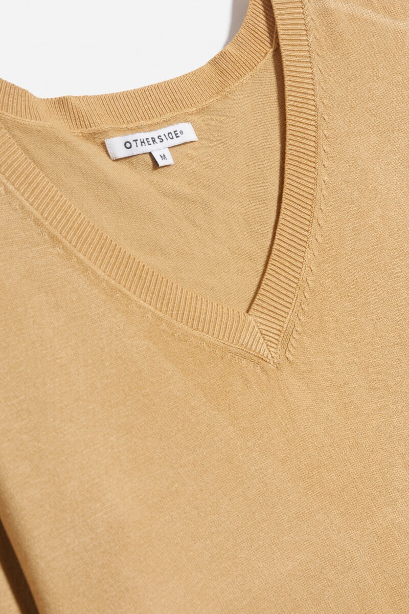 Sweater escote en V liso KHAKI