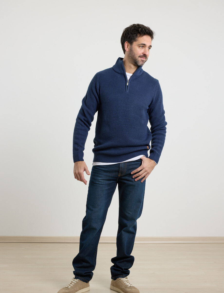 470587 SWEATER PUNTO MEDIO CIERRE HARRY Azul Oscuro