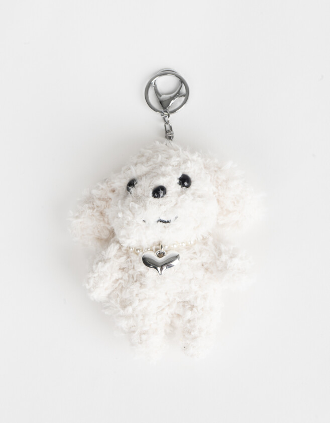 Llavero Peluche Llavero Y Charm De Peluche De Perrito - Blanco Crema