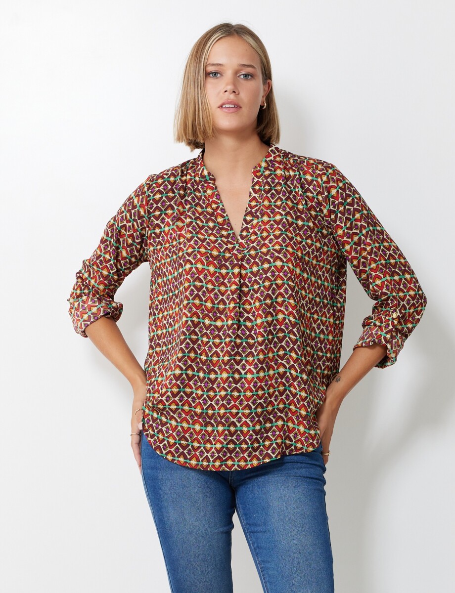 Blusa Gasa Print - Multi/marron 
