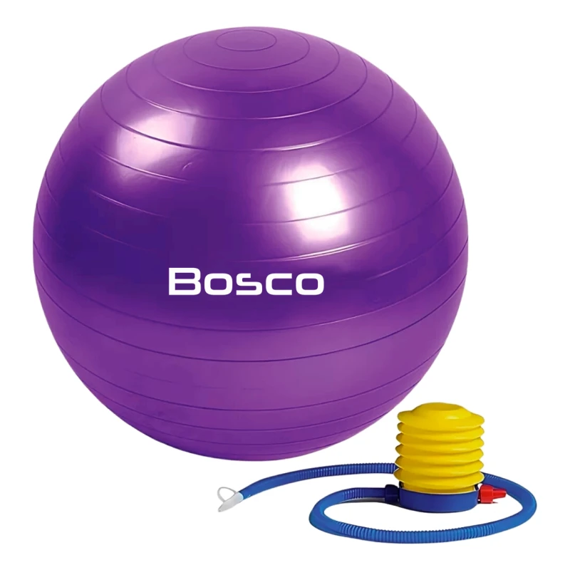 Pelota 65 Cm Pilates Yoga Bosco Gimnasia + Inflador De Pie Violeta