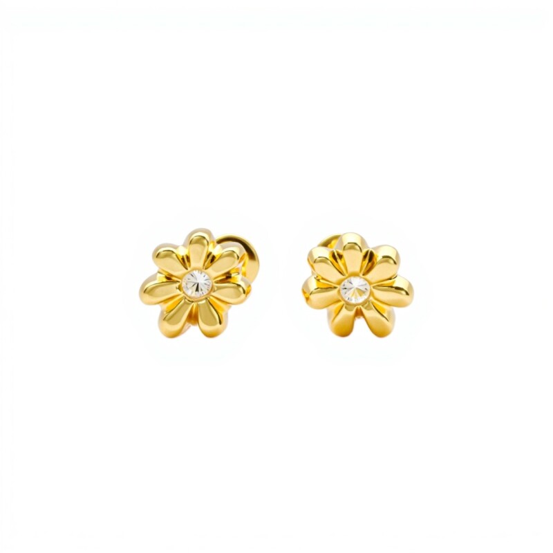 Abridores Flor-Oro Bajo- Zirconia blanca-AB8025 conpiedra