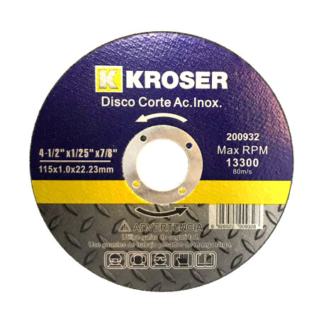 DISCO CORTE ACERO INOX 4 1/2 115 X 1.0 X 22.2 KROSER DISCO CORTE ACERO INOX 4 1/2 115 X 1.0 X 22.2 KROSER