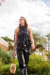 Leather Frunce Top Negro