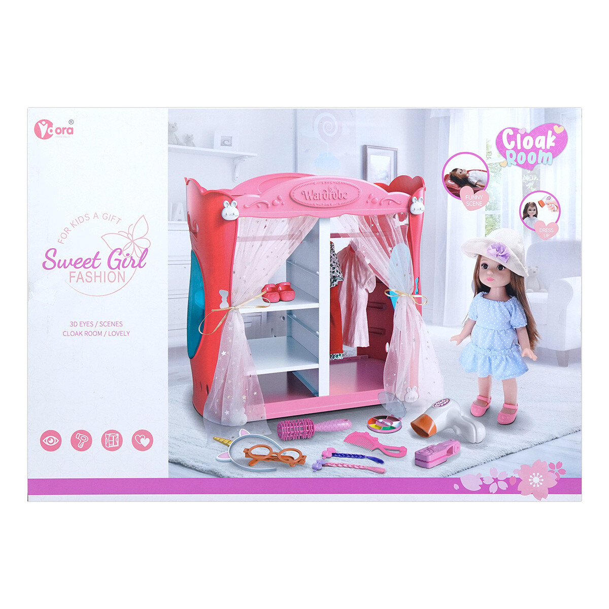 Muñeca con ropero y accesorios 